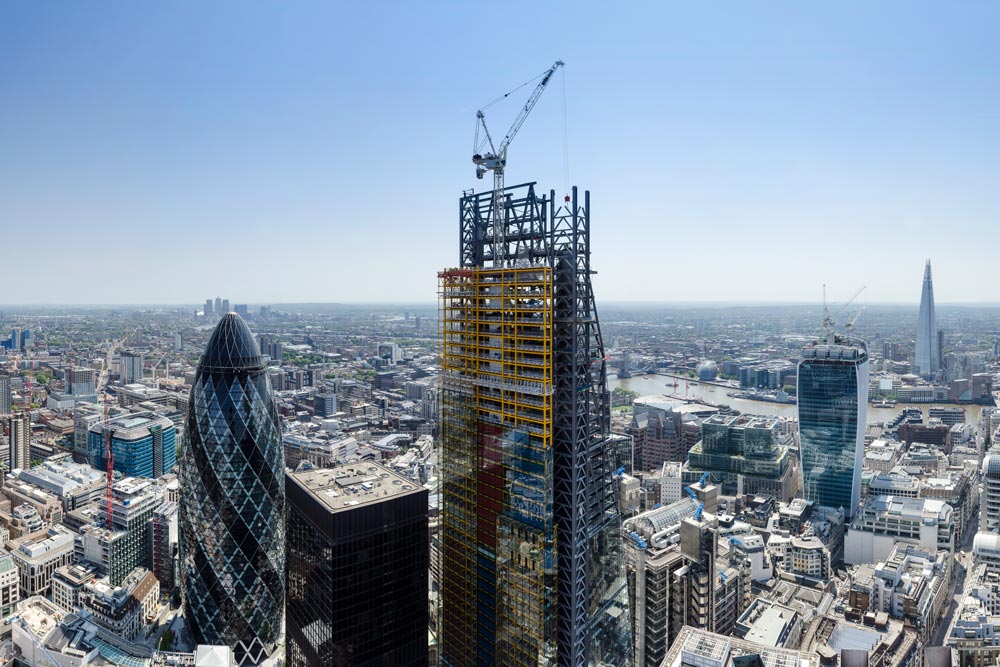 hrc-prosjekter-luchtfoto van Leadenhall-gebouw in Londen in aanbouw