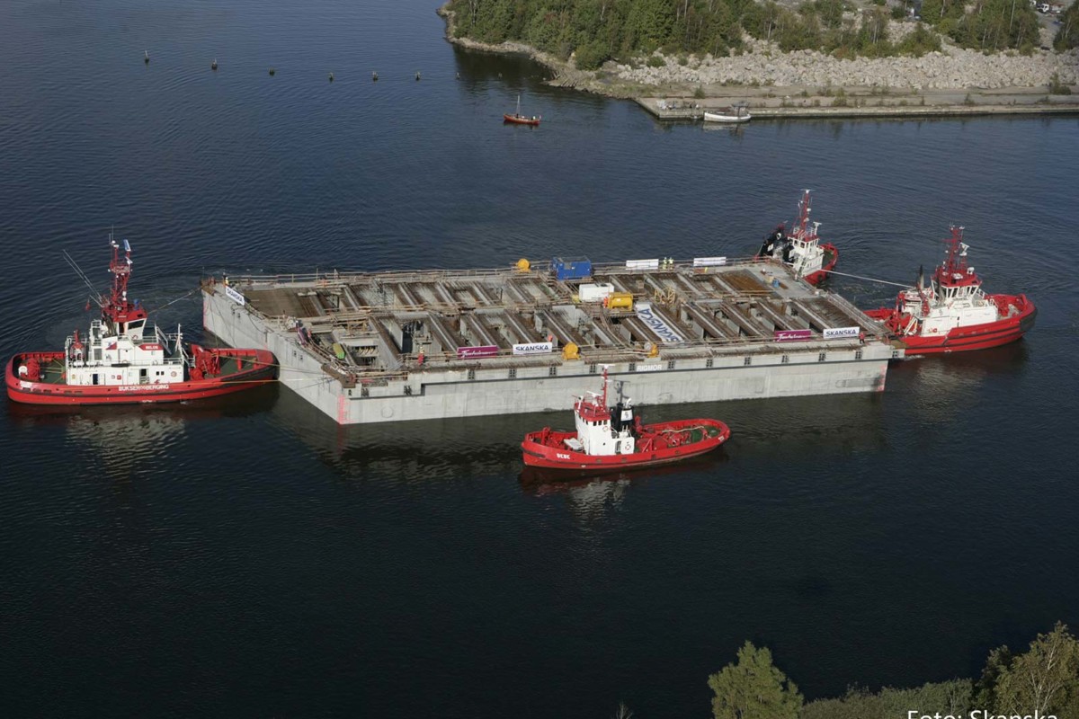 hrc-prosjekter-luchtfoto van sleep van betonnen caisson voor Bjørvika parking